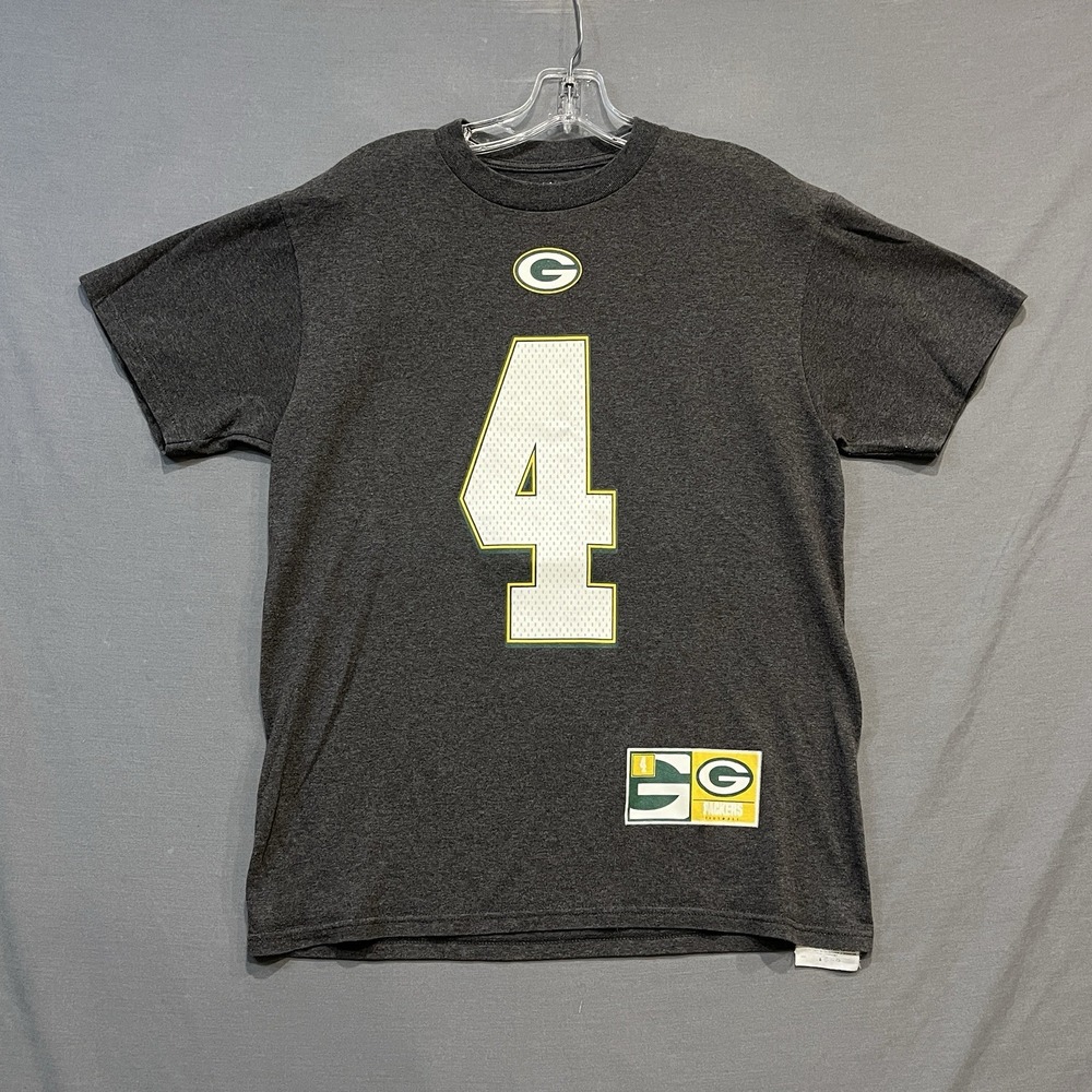 Majestic T-Shirt Mens M Gray Green Bay Packers Brett Favre 4 1992-2007